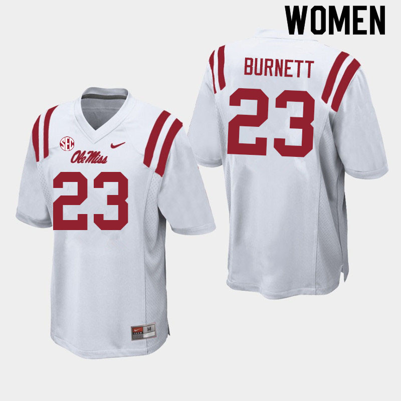 Women #23 Drew Burnett Ole Miss Rebels College Football Jerseys Sale-White